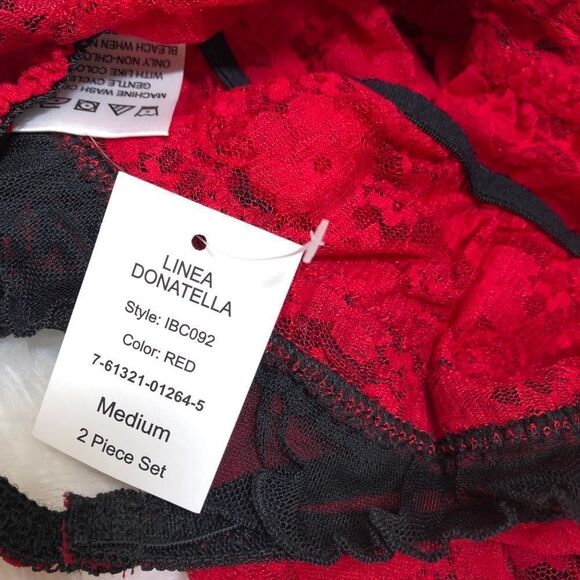 NWT Linea Donatella Intimates Camidoll & Thong Red w/ Black Lace Trim - Picture 15 of 15
